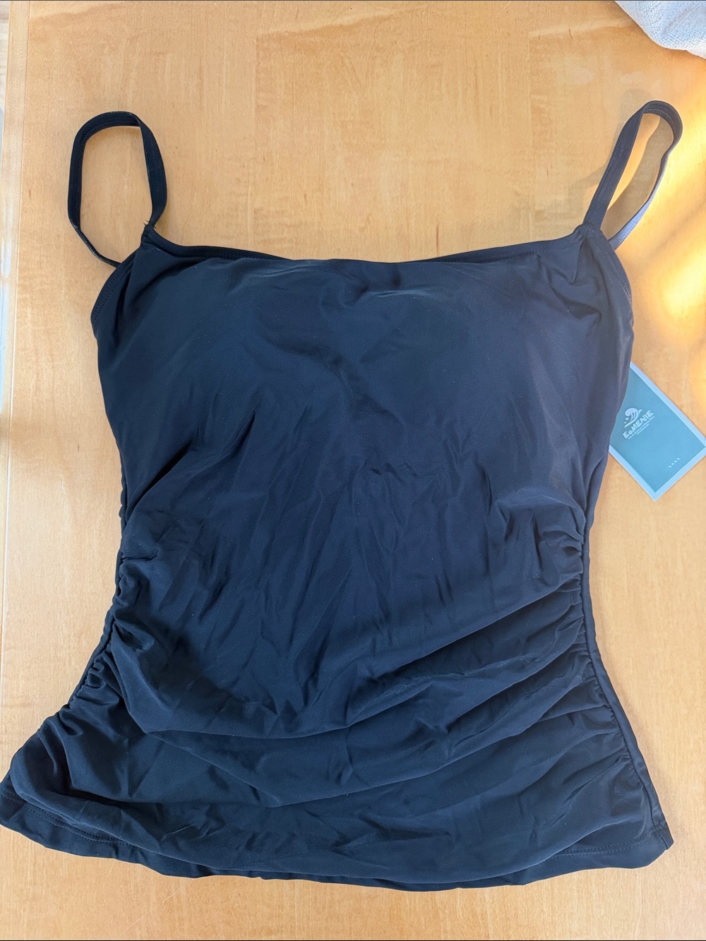 Black Ruched Tankini Top - Square Neck